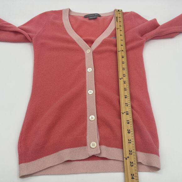 LACOSTE Cashmere Cardigan Womens Size 34 / US Size 2 Pink Preppy V-Neck Sweater - Picture 9 of 10